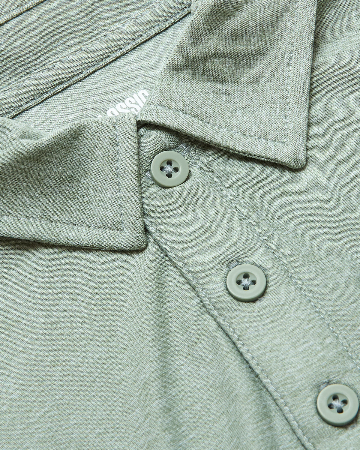 Lichen Short Sleeve Tall Active Polo collar detail with buttons.