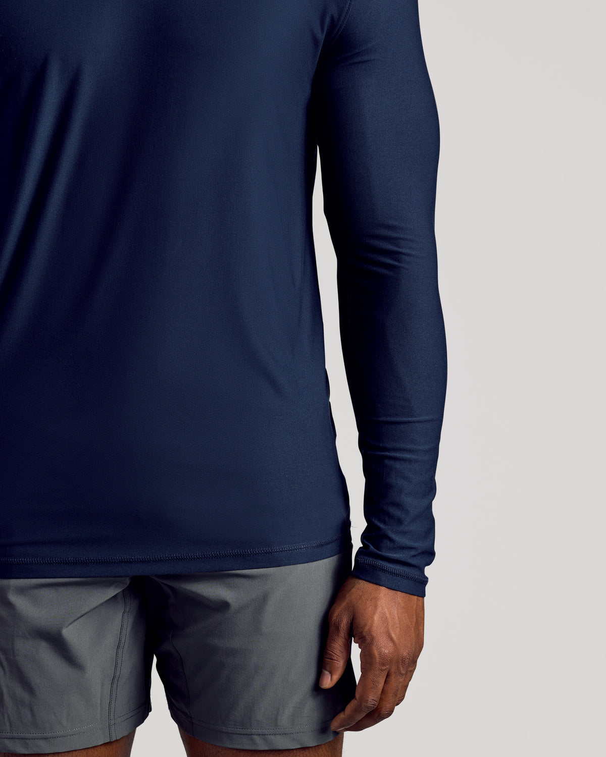 Navy Long Sleeve Tall Active Crew on person in athletic pose.
