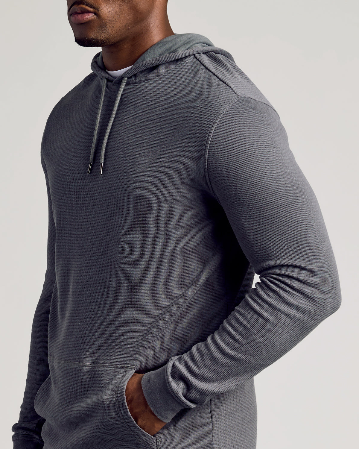 Carbon Tall Waffle Hoodie with drawstring hood and kangaroo pocket.