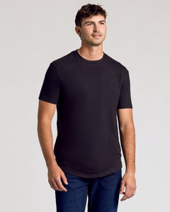 True ClassicStaple Short Sleeve Tall Curved Hem Crew worn by young man.