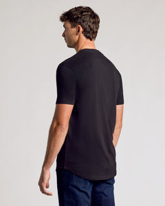 True ClassicMan in Black Classic Tall Curved Hem Crew, side view.
