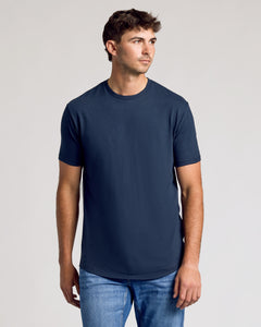 True ClassicYoung man wearing Short Sleeve Tall Curved Hem Crew.