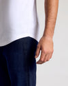 White Short Sleeve Tall Curved Hem Crew, showcasing fit and curved hem.