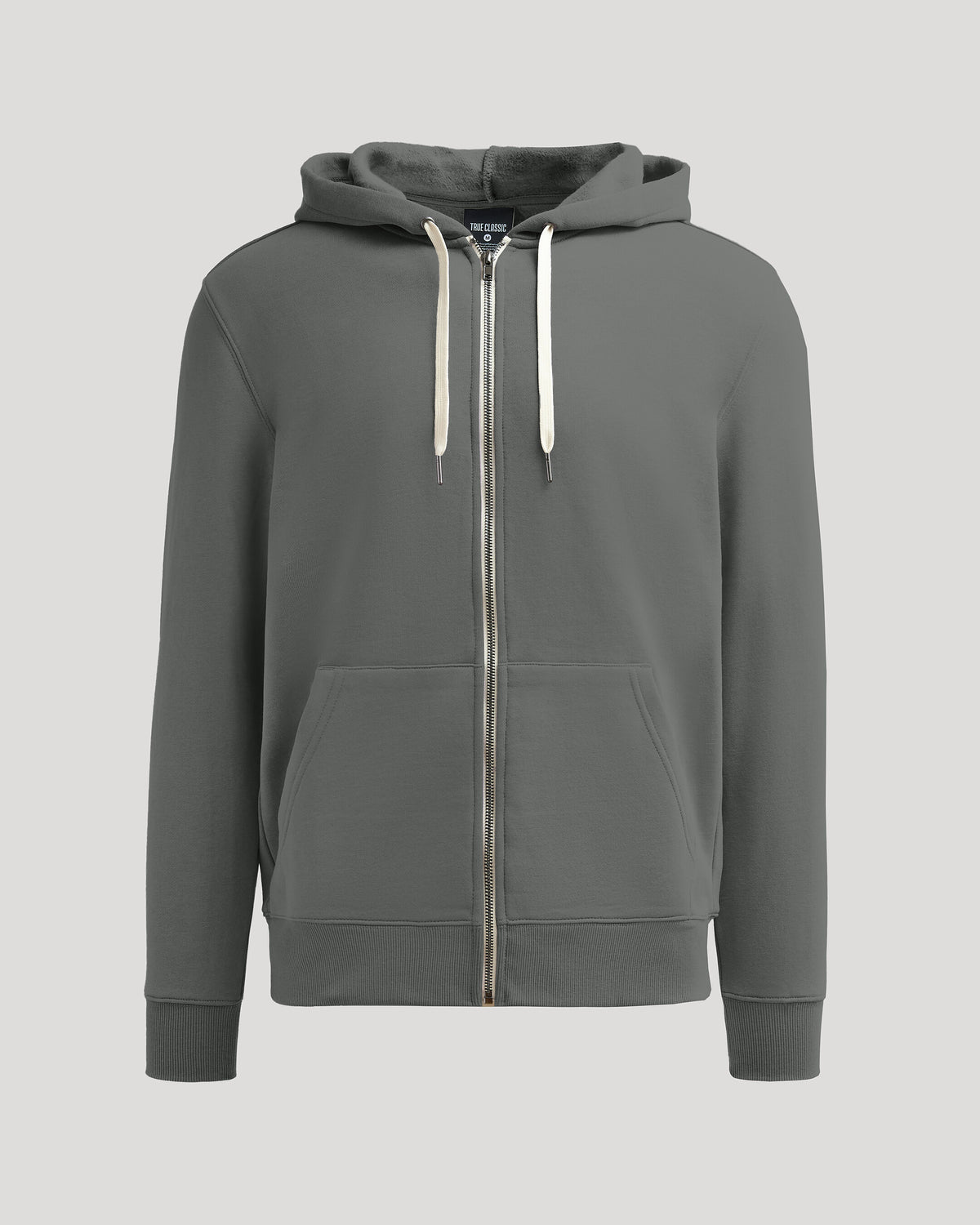 Carbon Fleece French Terry Zip Hoodie with kangaroo pockets and ribbed cuffs.