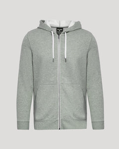 True ClassicA light gray heather zip-up hoodie with a white interior hood lining and white drawstrings, shown against a solid light gray background.