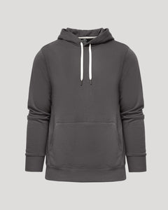 True ClassicCarbon Fleece French Terry Pullover Hoodie with white drawstrings and kangaroo pocket.