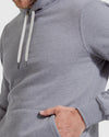 Heather Gray Fleece French Terry Pullover Hoodie with ribbed cuffs and kangaroo pocket.