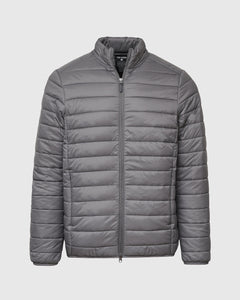 True ClassicGunmetal Puffer Jacket with zippered pockets and stand-up collar.
