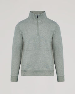 True ClassicDark Heather Gray Half Zip Fleece Sweatshirt with stand-up collar and kangaroo pocket.