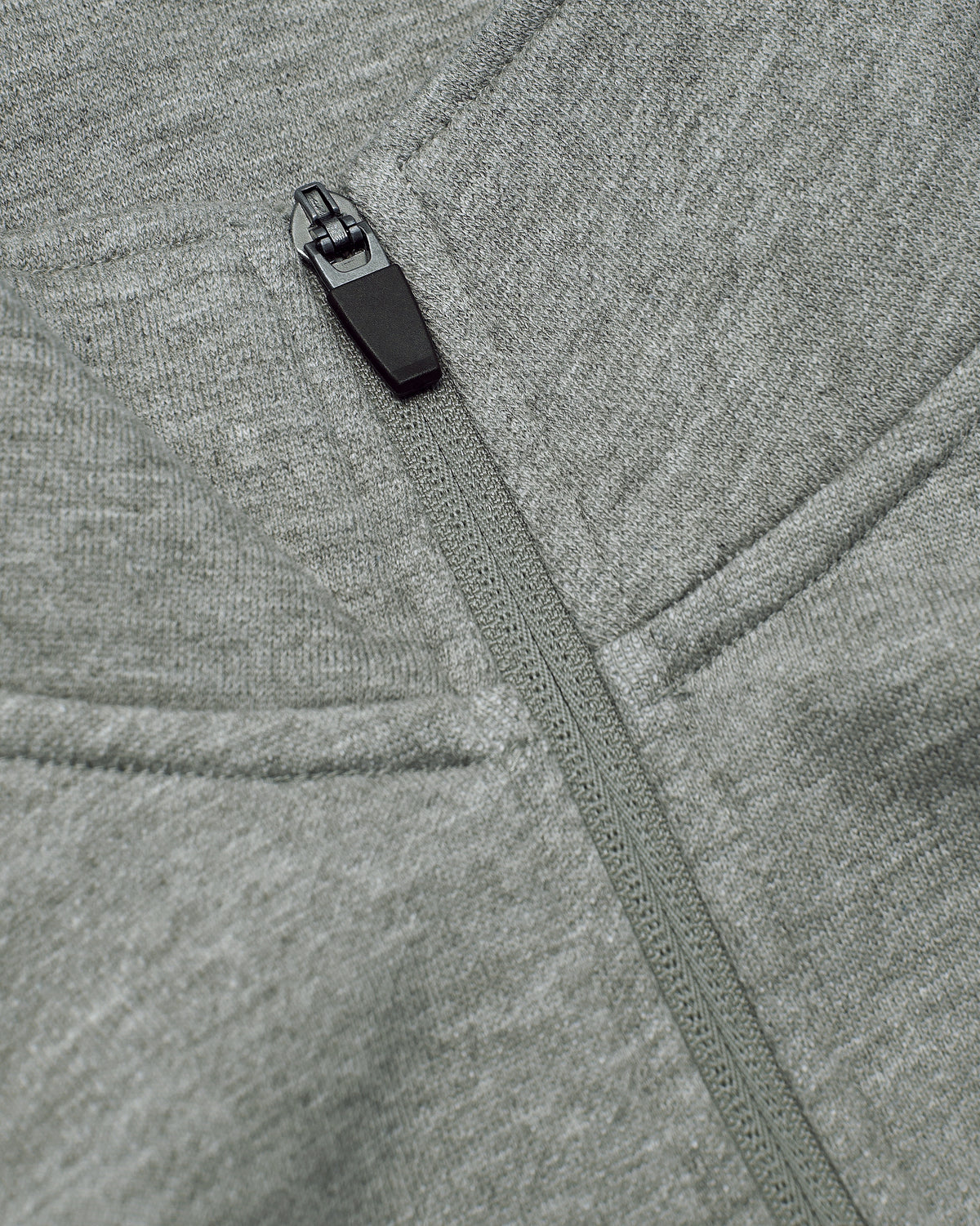 Medium Heather Gray Half Zip Fleece Sweatshirt zipper detail.