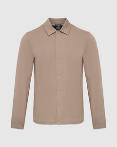 True ClassicKhaki Coaches Jacket, lightweight, snap-button closure, side pockets, minimal design.