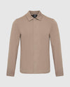 Khaki Coaches Jacket, lightweight, snap-button closure, side pockets, minimal design.