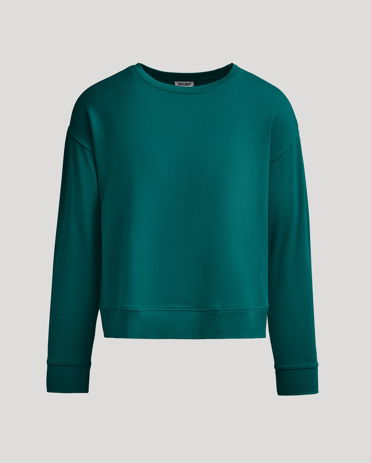 Womens Deep Emerald Slouch Pullover Crew, long-sleeved, ribbed cuffs, dropped-shoulder.