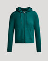 Womens Deep Emerald Crop Zip Hoodie with kangaroo pockets and drawstrings.