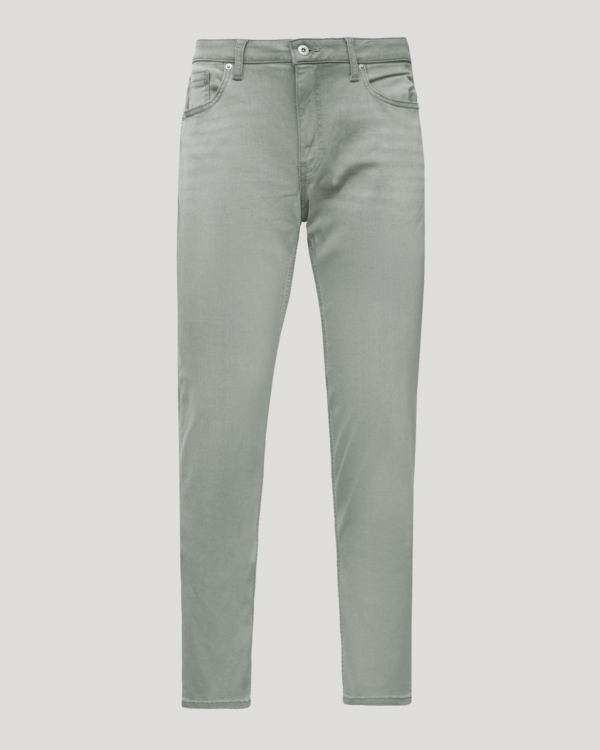 Medium Gray Wash Slim Comfort Stretch Jeans, front view, five-pocket design.