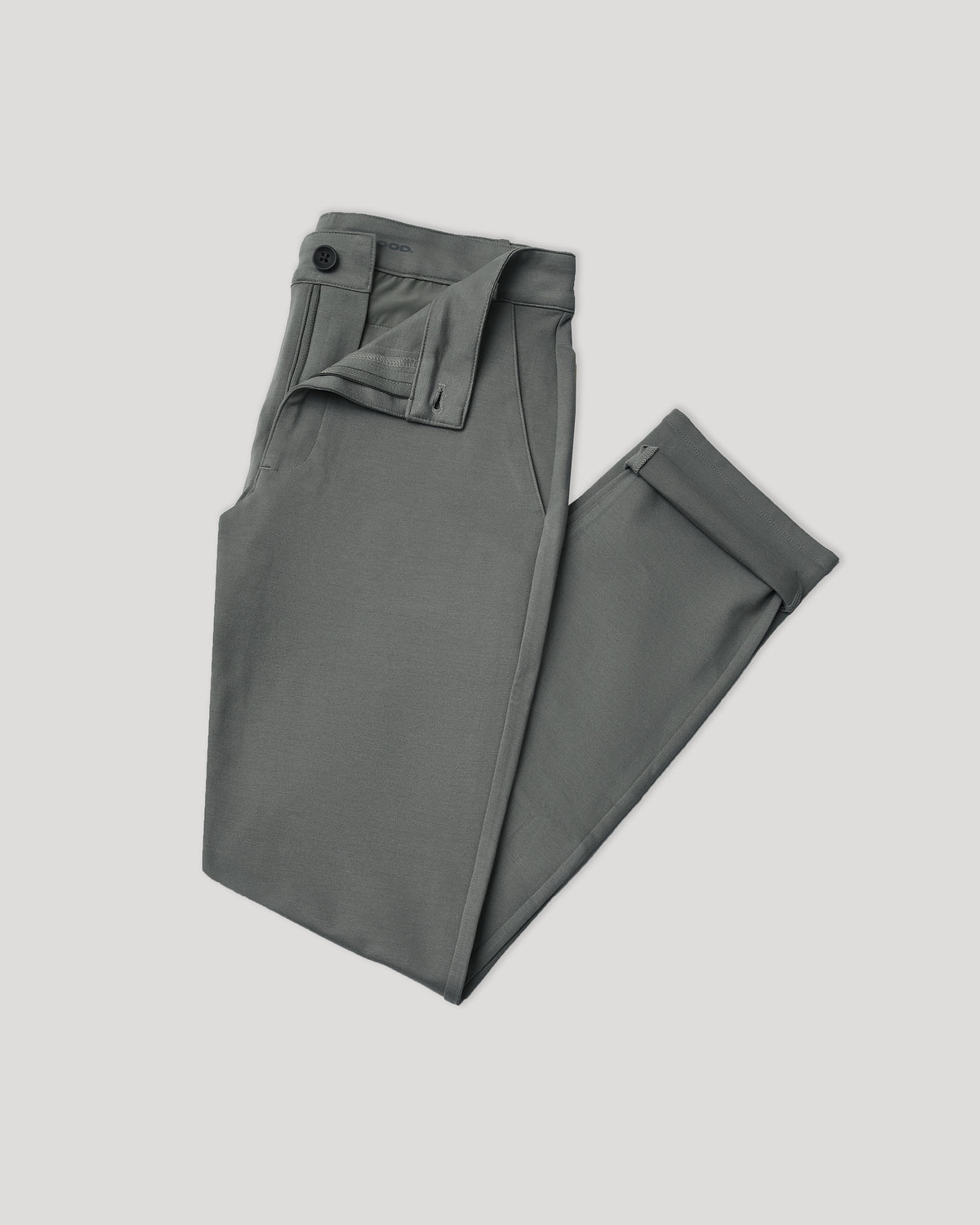 Carbon Slim Comfort Knit Chino Pant, slate-gray, folded with button closure.