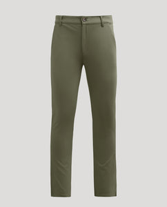 True ClassicMilitary Green Slim Comfort Knit Chino Pant with button and zip fly.