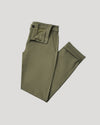 Military Green Slim Comfort Knit Chino Pant folded with rolled cuffs.