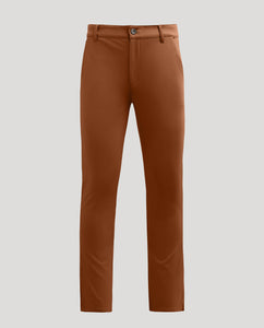 True ClassicSuede Brown Slim Comfort Knit Chino Pant, laid flat with pockets visible.