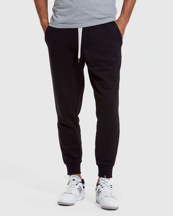 Black Fleece French Terry Joggers with ribbed cuffs and drawstring.