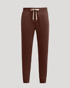 True ClassicCarob Fleece French Terry Joggers with elastic waist, drawstring, and pockets.