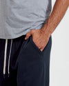 Navy Fleece French Terry Joggers with drawstring and pockets.