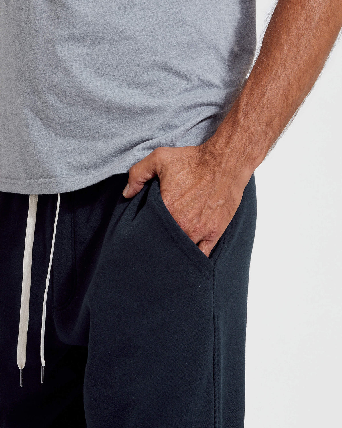 Navy Fleece French Terry Joggers with drawstring and pockets.