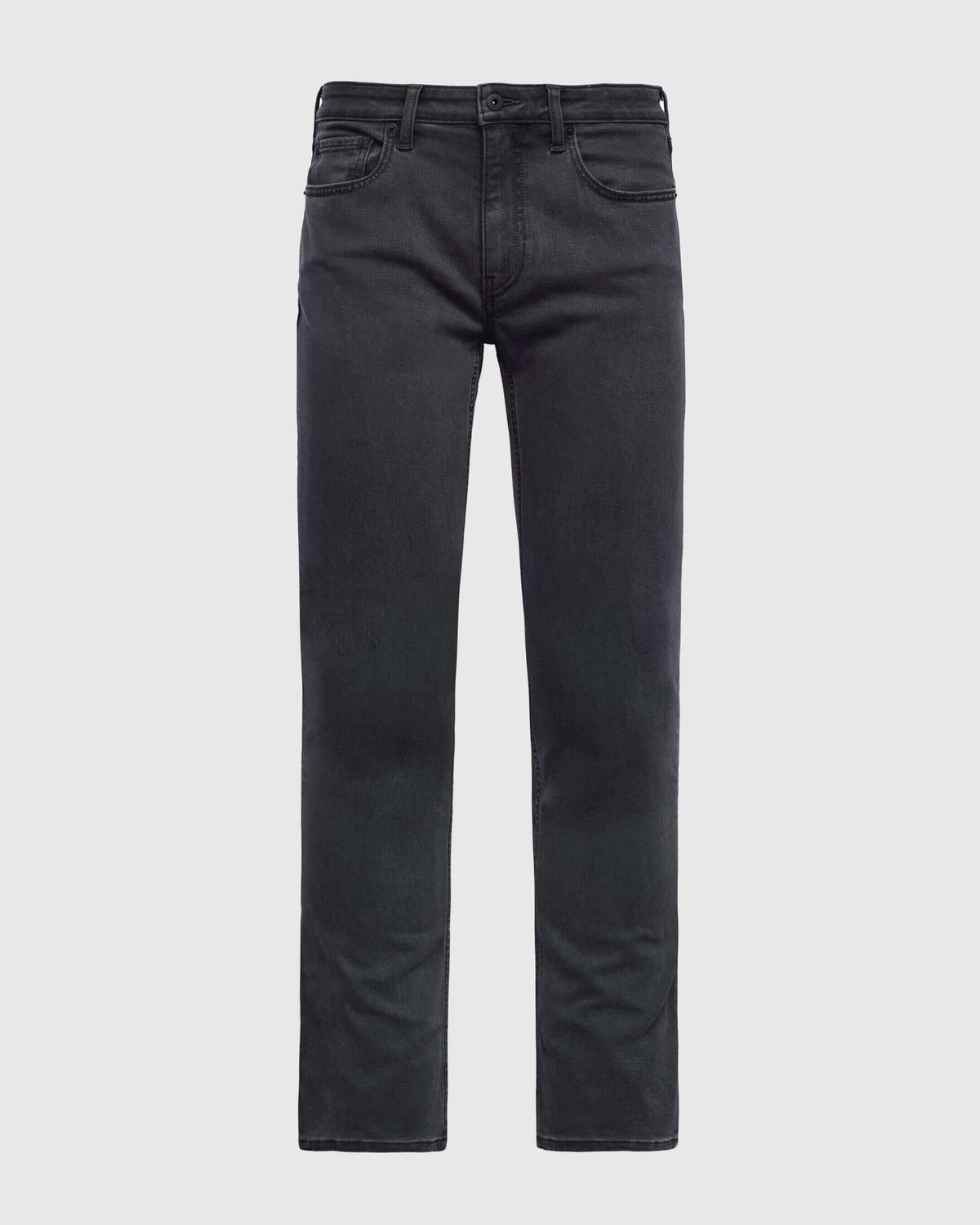 Gray Wash Straight Comfort Stretch Jeans with five pockets, button-zip fly.