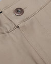 Khaki Commuter Pants' waistband and pocket with metal snap button.