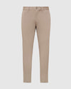 Khaki Slim Twill Chino Pant laid flat, showcasing tailored design.