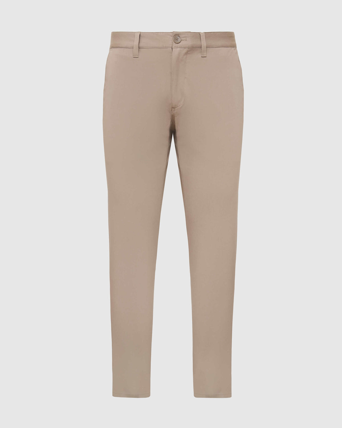 Khaki Slim Twill Chino Pant laid flat, showcasing tailored design.