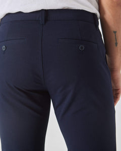 True ClassicNavy Slim Twill Chino Pant with welt pockets and belt loops.