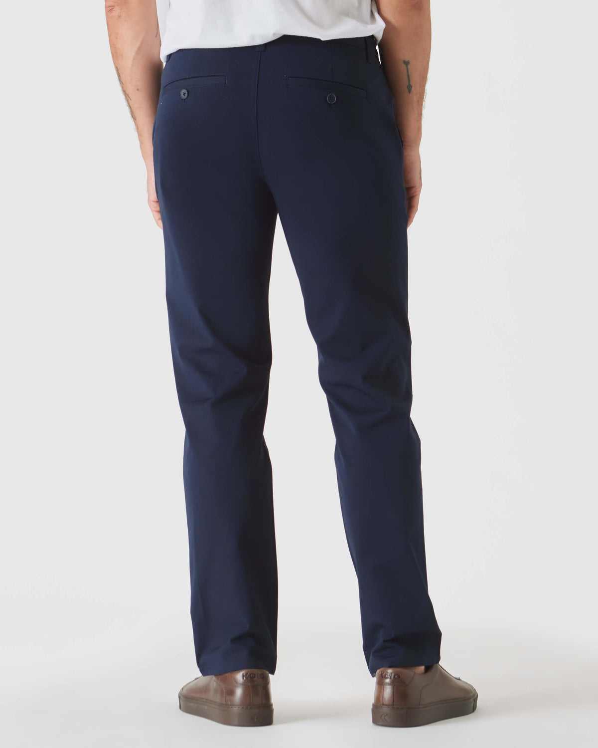 Back view of Khaki & Navy Straight Twill Chino, showcasing welt pockets.