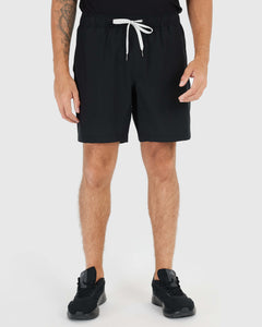 True ClassicBlack Active Quick Dry Shorts with Liner, elastic waistband, white drawcord.