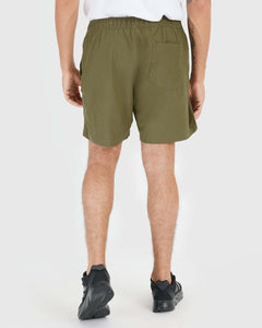 True ClassicMan wearing Military Green Active Quick Dry Shorts with Liner, back view.