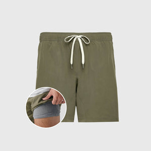 True ClassicMilitary Green Active Quick Dry Shorts with Liner, featuring a visible gray stretch liner.