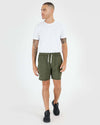 Man wearing Dark Heather Military Green Active Comfort Short.