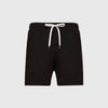 Black Active Comfort Shorts with elastic waistband, white drawstring, side pockets.
