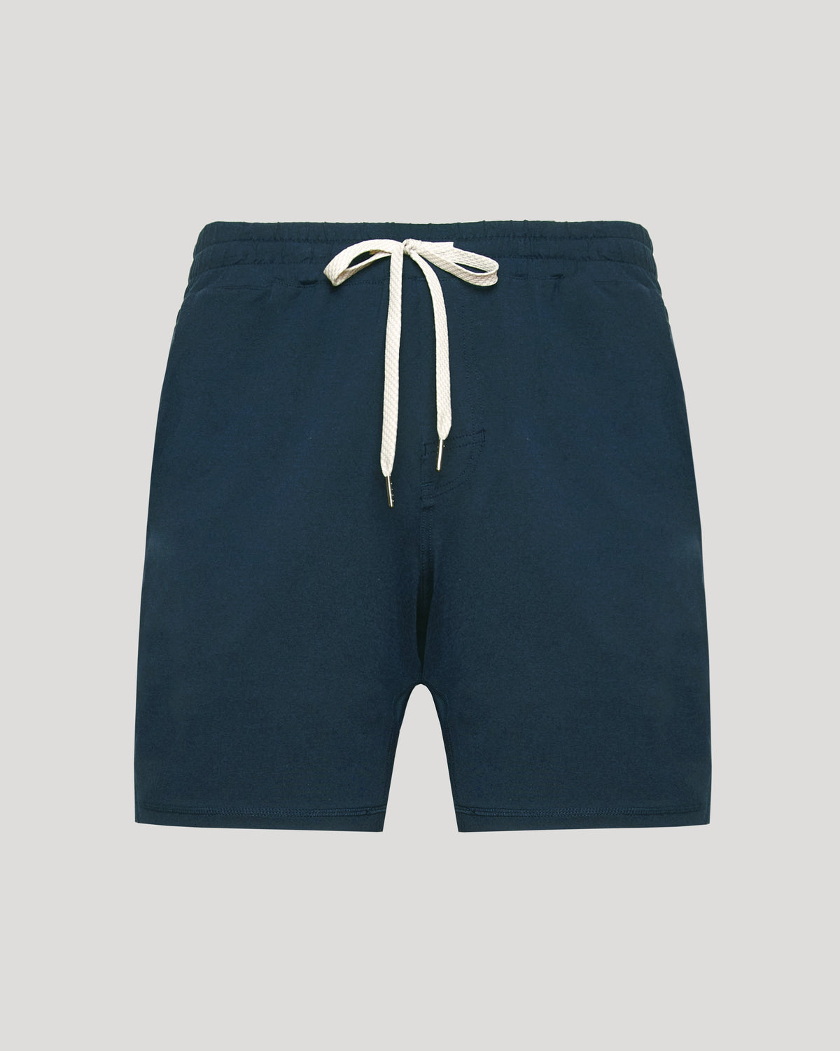 Dark Heather Navy Active Comfort Shorts with elastic waistband and white drawstring.