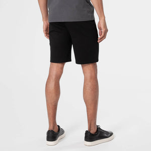 True ClassicMan modeling 9 Black Comfort Knit Chino Shorts, back view.