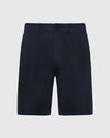 Navy Twill Short, mid-length, with button-zip closure and belt loops.