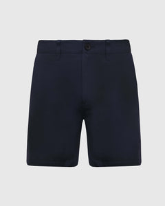 True Classic7 Navy Classic Twill Shorts, flat front, minimalist design, mid-length.