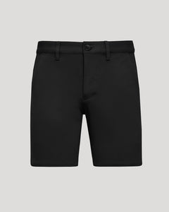True Classic7 Black Chino Shorts 2.0 with buttoned waistband, belt loops, side pockets.