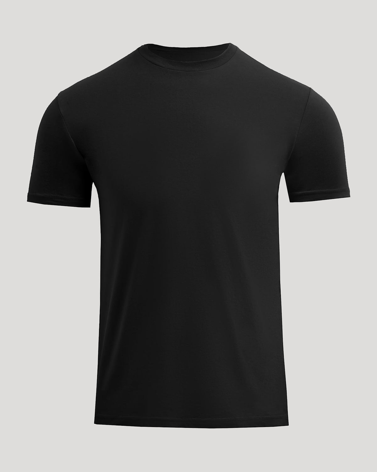 Black t-shirt on a light gray background