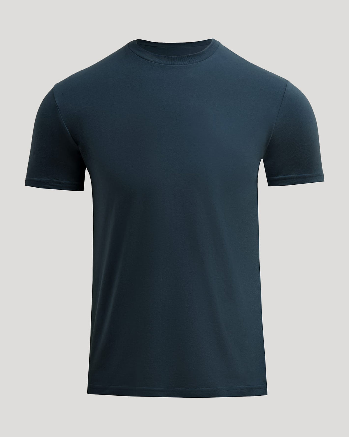 Plain dark blue t-shirt on a light gray background