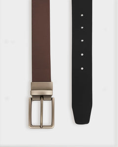 True ClassicBrown Black 2 In 1 Casual Belt with gunmetal buckle, reversible.