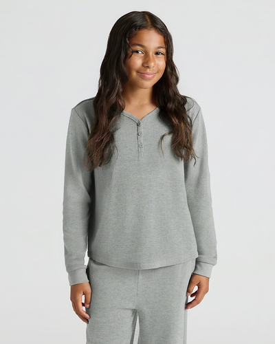 Girls Long Sleeve Boxy Waffle Henley
