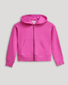 Girls Electric Fuchsia Cropped Zip Hoodie with hood and kangaroo pockets.