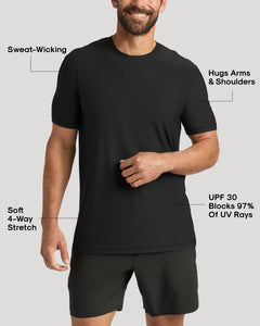 True ClassicMan wearing black athletic T-shirt and shorts, showcasing Navy & Black Active Crew 2-Pack features.