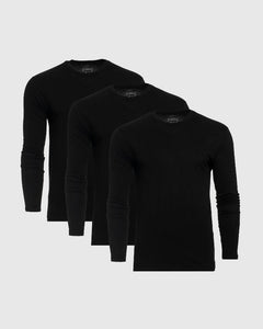 True ClassicAll Black Tall Long Sleeve Crew 3-Pack shirts displayed side by side.